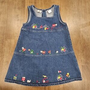 Vintage Duck Head Denim Jumper Dress Girls Size 5 Embroidered ABC's Cottagecore